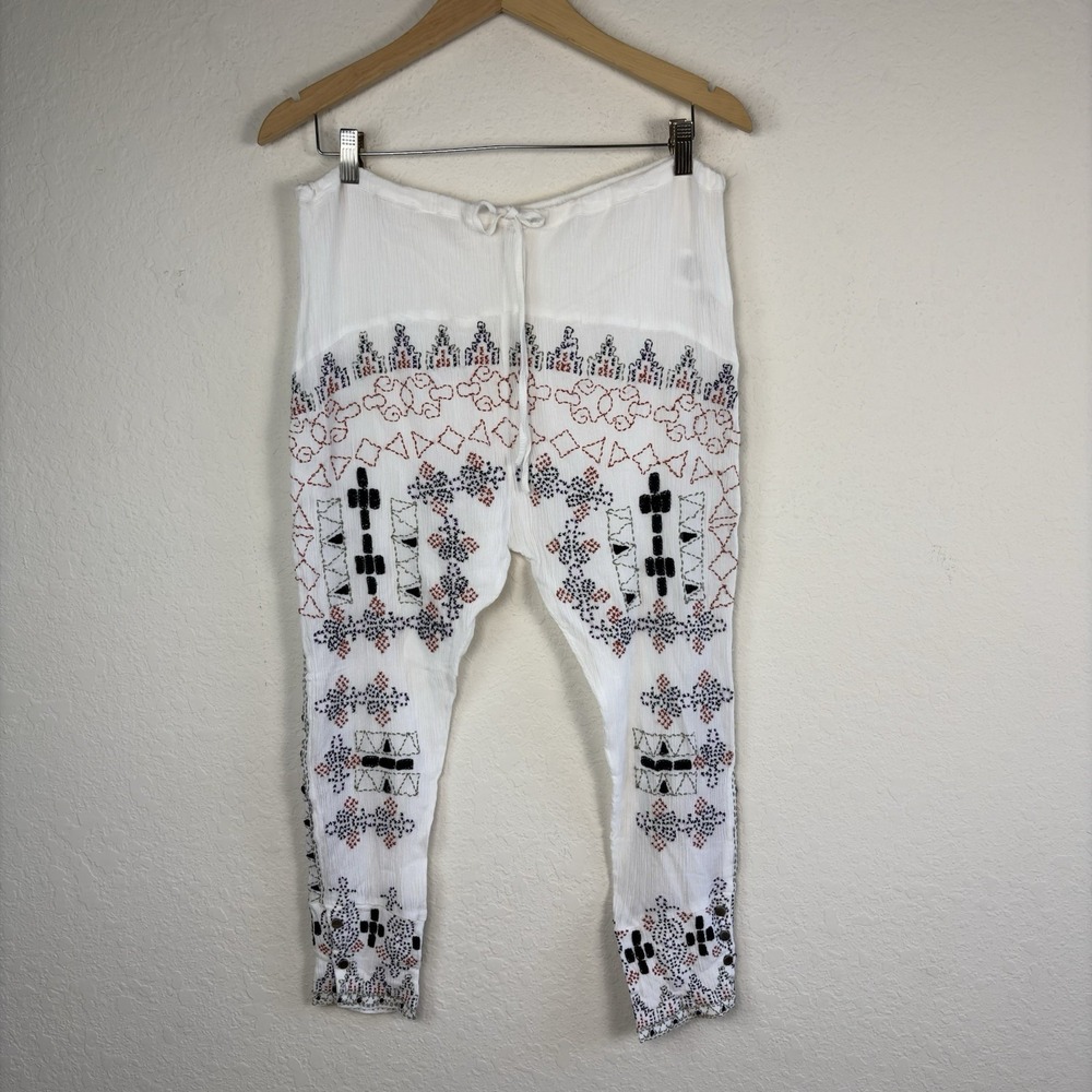Y2k Free People M Harem Pants Jogger Drawstring Embroidered Gauze Southwestern